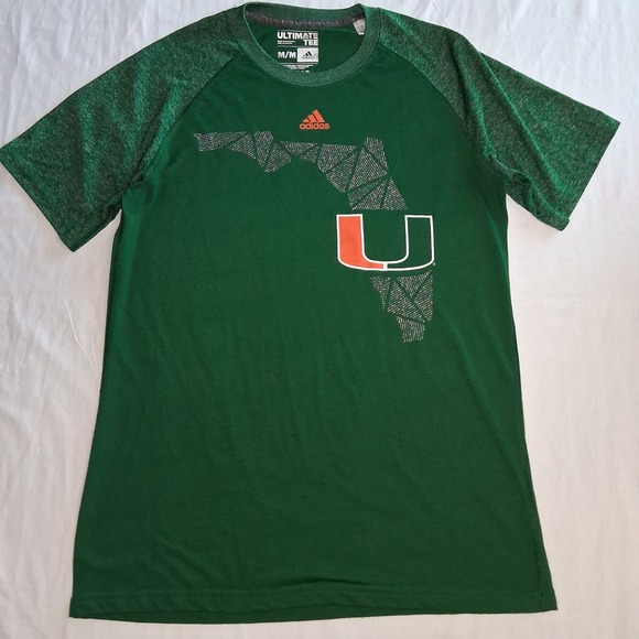 Adidas‎ Ultimate Tee Green University of Miami Hurricanes U Logo T-Shirt  M - Picture 2 of 8